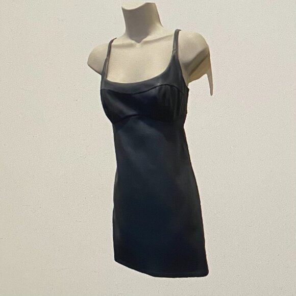 MARLINA BOUTIQUE TRINITY FAUX LEATHER MINI DRESS M NWT - Picture 4 of 6